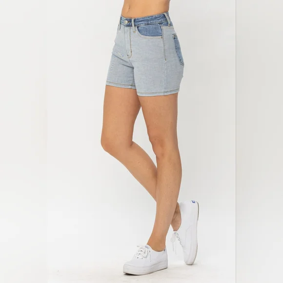 Judy Blue Full Size Color Block Denim Shorts Hit ♡ Button For 20% OFF SALE!!